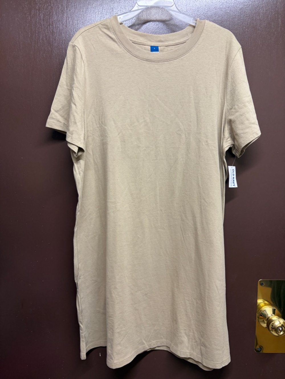 Old Navy Women's Short-Sleeve Crewneck Tee Dress in Tan